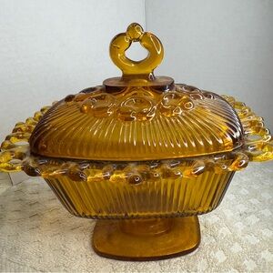 Amber Glass Lidded Dish